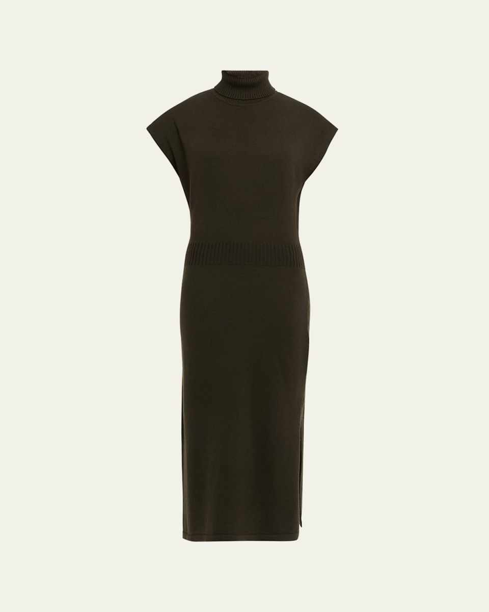 Natalie Wool Short-Sleeve Turtleneck Midi Dress